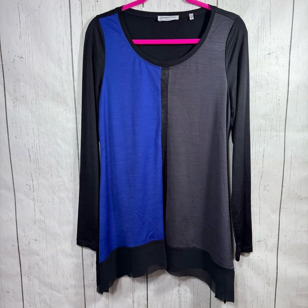 Patrizia Luca Womens Lagenlook Colorblock Tunic Top Sharkbite Stretch Boho Flowy